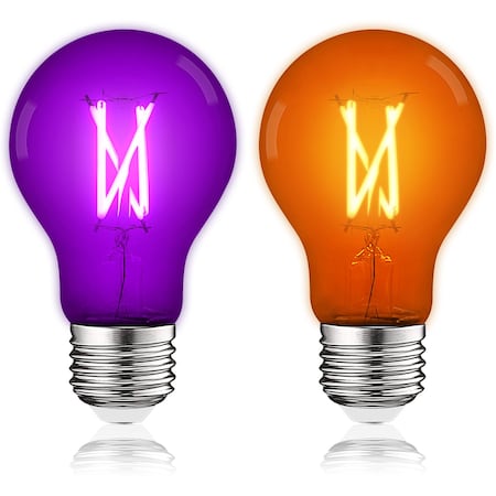 A19 LED Edison Purple and Orange Light Bulbs 4.5W 60W Equivalent Clear Glass E26 Base